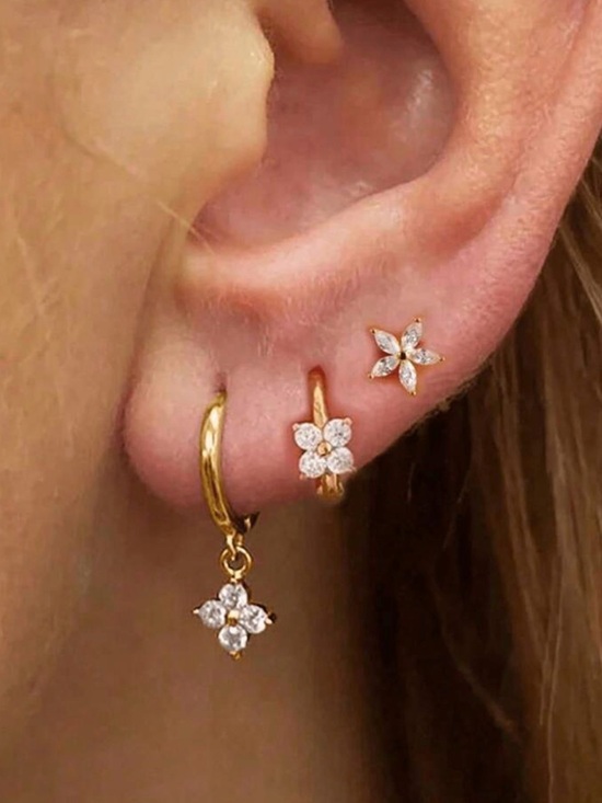 Jewelry - 3pc set/single Ear stainless steel Zirconia flower Earring set